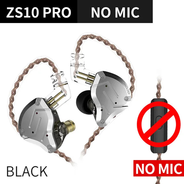 KZ ZS10 PRO 4BA + 1DD auriculares metálicos HIFI, auriculares internos híbridos, Auriculares deportivos con cancelación de ruido, KZ ZSN PRO ZST AS16 AS12 AS10 C16