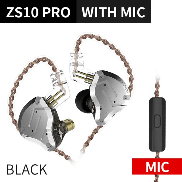 KZ ZS10 PRO 4BA + 1DD auriculares metálicos HIFI, auriculares internos híbridos, Auriculares deportivos con cancelación de ruido, KZ ZSN PRO ZST AS16 AS12 AS10 C16