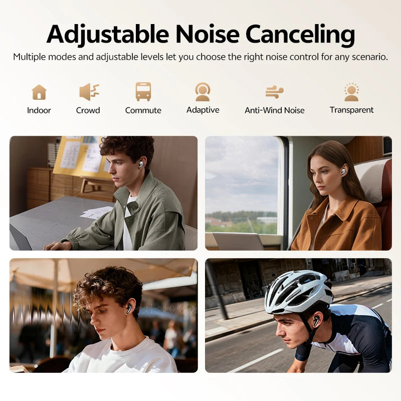 Auriculares Inalámbricos Bluetooth 6.0 QCY Melobuds N20 BH25HT20A - Cancelación de Ruido Adaptativa de -50dB, Controladores de 13mm, 6 Micrófonos, Llamadas HD, 40 Horas de Duración