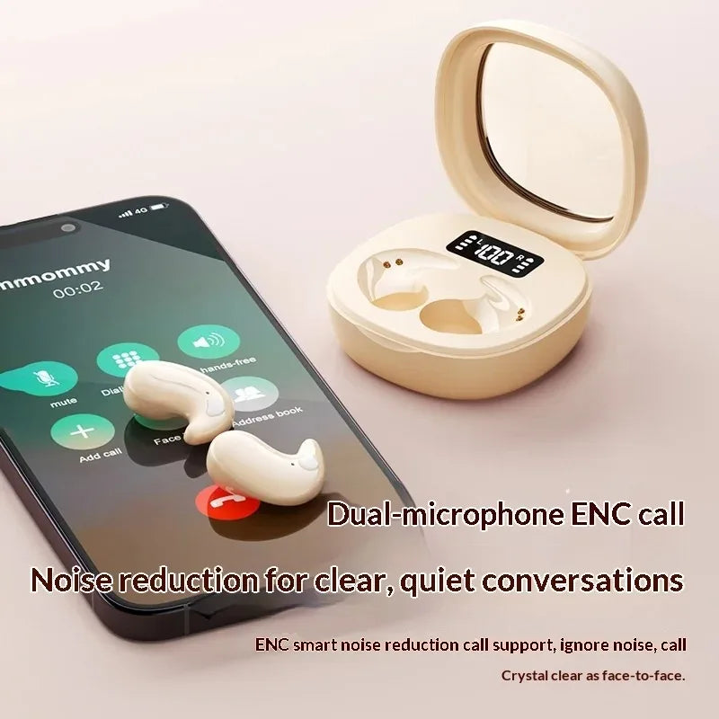 Mini Auriculares Inalámbricos Bluetooth Intrauditivos Ideales para Dormir con Pantalla LED Digital de Energía y Micrófono Integrado