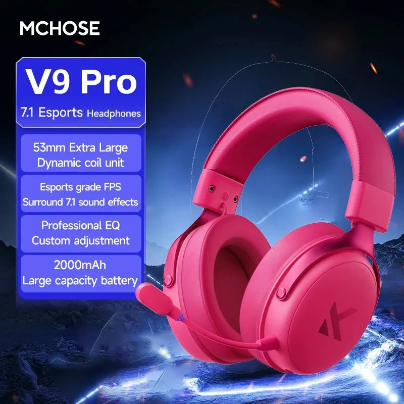 MCHOSE V9 Pro-auriculares inalámbricos para videojuegos, cascos con sonido envolvente, micrófono con cancelación de ruido, baja latencia, ligeros para interruptor de PC PS5