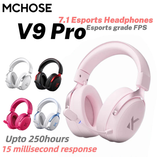 MCHOSE V9 Pro-auriculares inalámbricos para videojuegos, cascos con sonido envolvente, micrófono con cancelación de ruido, baja latencia, ligeros para interruptor de PC PS5