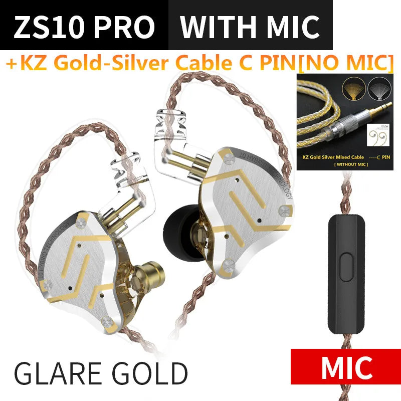 KZ ZS10 PRO 4BA + 1DD auriculares metálicos HIFI, auriculares internos híbridos, Auriculares deportivos con cancelación de ruido, KZ ZSN PRO ZST AS16 AS12 AS10 C16