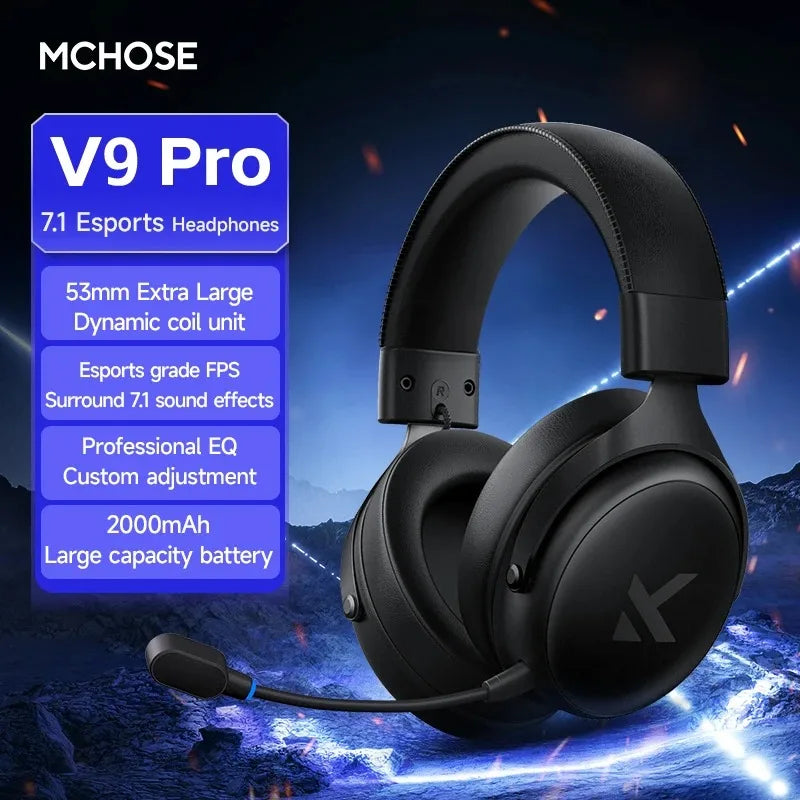 MCHOSE V9 Pro-auriculares inalámbricos para videojuegos, cascos con sonido envolvente, micrófono con cancelación de ruido, baja latencia, ligeros para interruptor de PC PS5