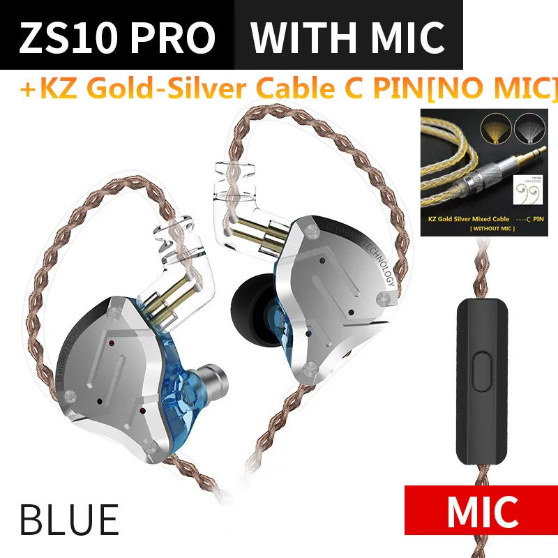 KZ ZS10 PRO 4BA + 1DD auriculares metálicos HIFI, auriculares internos híbridos, Auriculares deportivos con cancelación de ruido, KZ ZSN PRO ZST AS16 AS12 AS10 C16