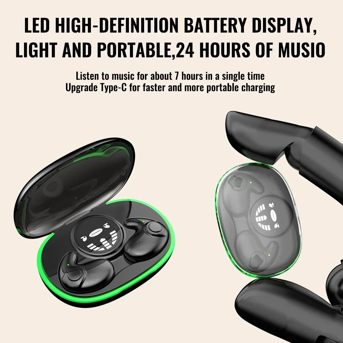 Auriculares Inalámbricos TWS Bluetooth 5.3, Auriculares Invisibles para Dormir, Auriculares Ocultos, Resistentes al Agua IPX5, Reducción de Ruido, Auriculares Deportivos