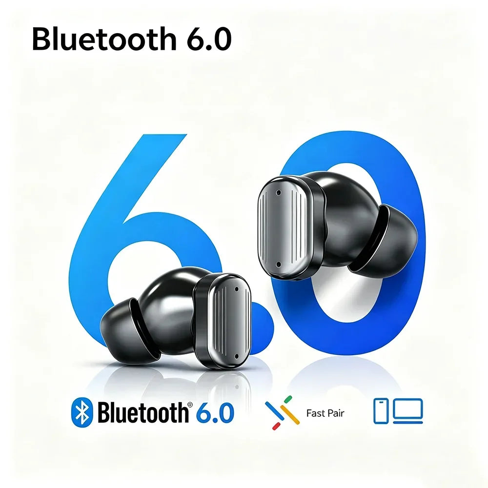 KEBIDUMEI Auriculares intrauditivos Bluetooth 6,0, auriculares inalámbricos auténticos, auriculares con sonido estéreo HiFi, auriculares deportivos con reducción de ruido