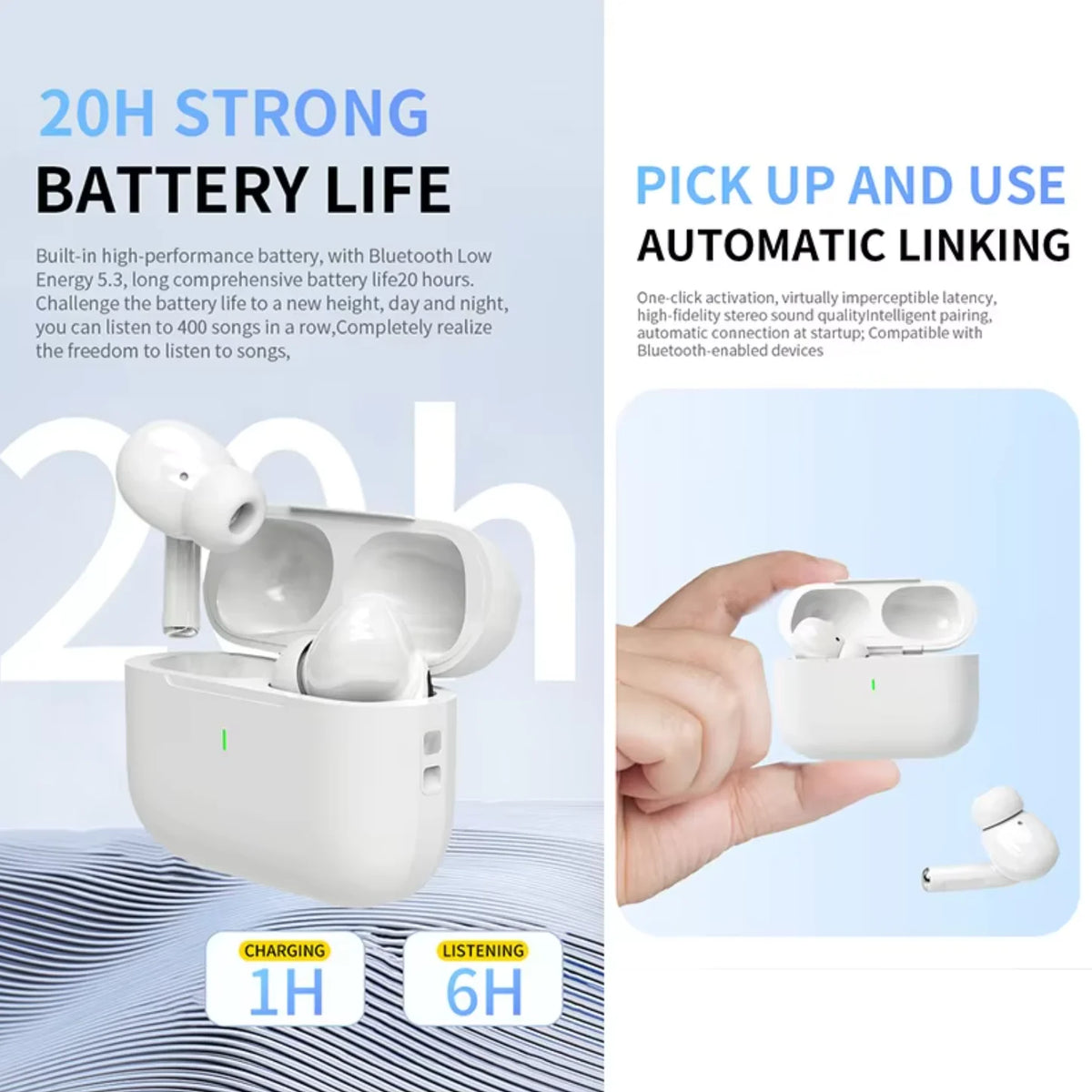 Auriculares Bluetooth UEESFIT A5 TWS, auriculares con sonido de alta fidelidad, auriculares deportivos, auriculares inalámbricos auténticos, auriculares con cancelación de ruido para teléfono