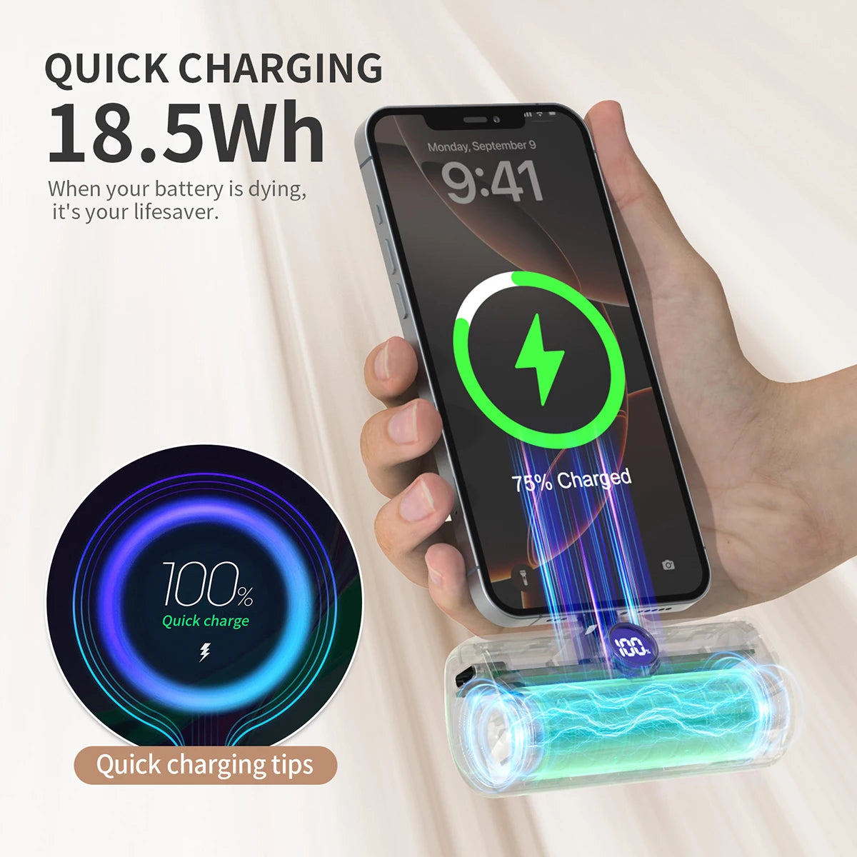 Banco de Energía de Carga Rápida, Cargador Portátil, Batería Externa para iPhone y Android, Pantalla LED Digital, Mini Powerbank de 5000mAh