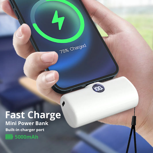 Banco de Energía de Carga Rápida, Cargador Portátil, Batería Externa para iPhone y Android, Pantalla LED Digital, Mini Powerbank de 5000mAh