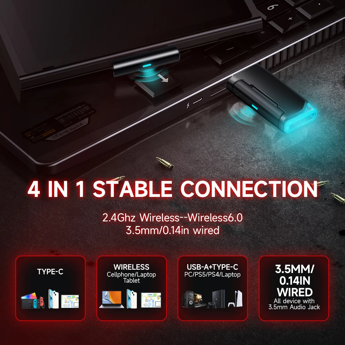 Auriculares Inalámbricos para Juegos Picun G2, Bluetooth 2.4G, Sonido Envolvente 7.1, Baja Latencia de 5ms, Micrófono ENC para PC, PS4, PS5, Teléfono, Switch