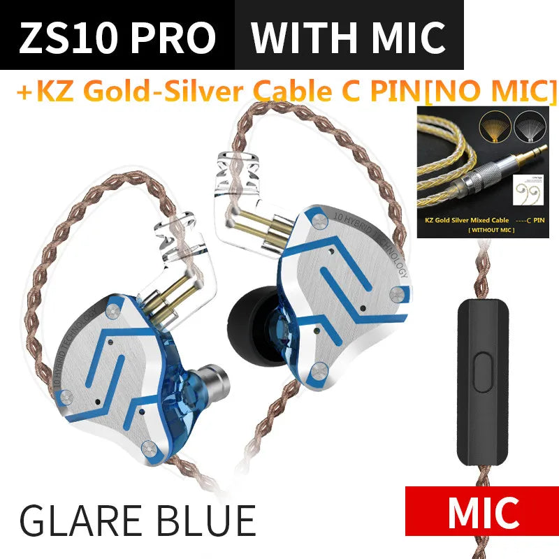 KZ ZS10 PRO 4BA + 1DD auriculares metálicos HIFI, auriculares internos híbridos, Auriculares deportivos con cancelación de ruido, KZ ZSN PRO ZST AS16 AS12 AS10 C16