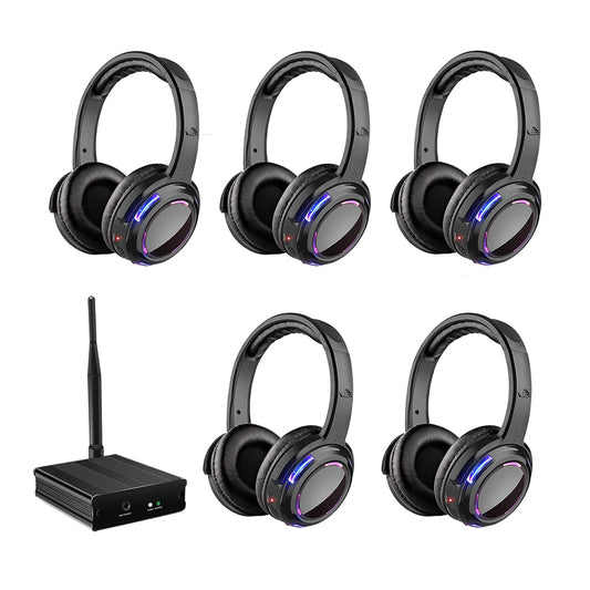 Auriculares de discoteca silenciosos UHF RF Auriculares inalámbricos para DJ 5 piezas y 1 transmisor de distancia de 500 m