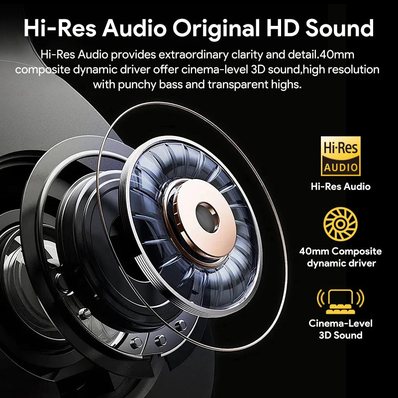 QCY-auriculares inalámbricos H3 ANC, cascos por encima de la oreja con Bluetooth 5,4, Audio de alta resolución, 43dB, híbridos, cancelación activa de ruido, 60H
