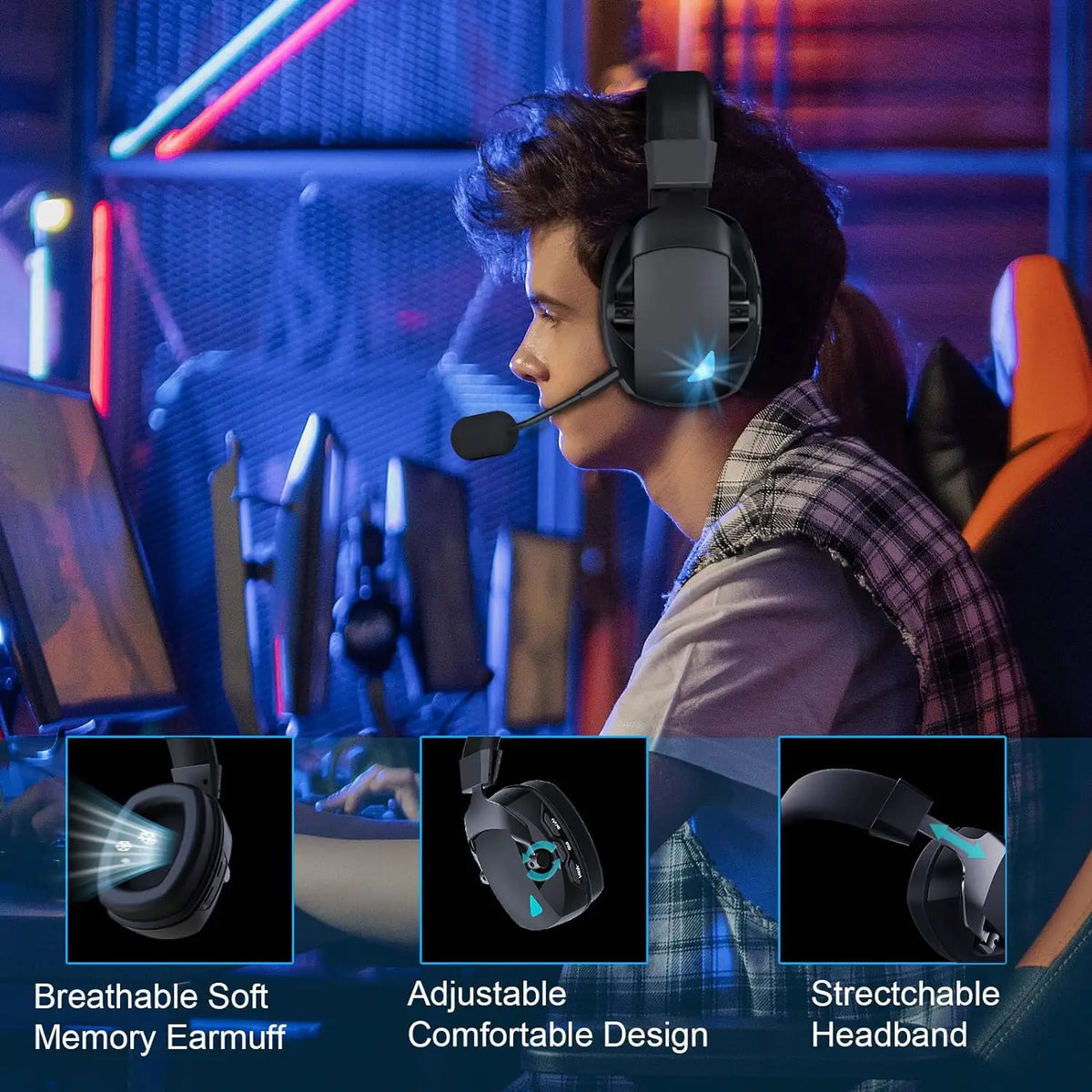 Auriculares Inalámbricos para Juegos Acinaci de 2.4GHz para PS5, PS4, PC, Nintendo Switch, Auriculares y Micrófono Bluetooth para Juegos