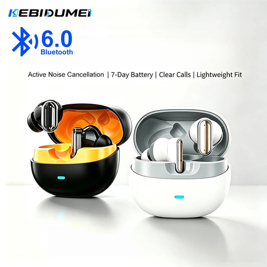 KEBIDUMEI Auriculares intrauditivos Bluetooth 6,0, auriculares inalámbricos auténticos, auriculares con sonido estéreo HiFi, auriculares deportivos con reducción de ruido