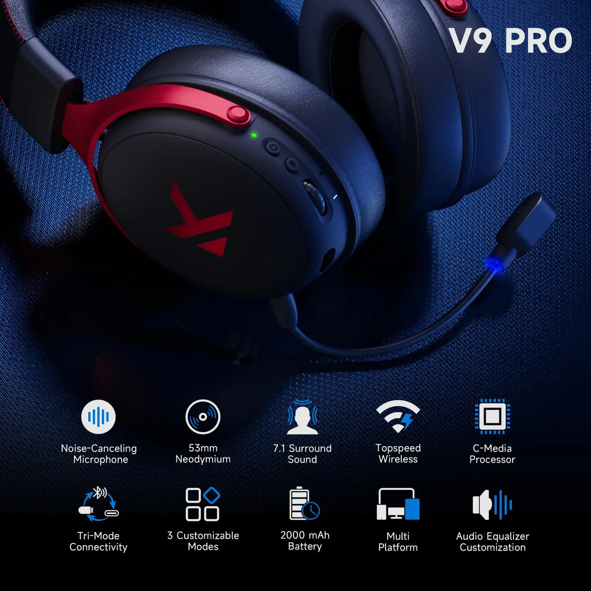MCHOSE V9 Pro-auriculares inalámbricos para videojuegos, cascos con sonido envolvente, micrófono con cancelación de ruido, baja latencia, ligeros para interruptor de PC PS5
