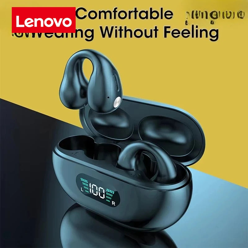 Audífonos Lenovo Originales de Conducción Ósea TWS, Auriculares Inalámbricos Bluetooth con Sonido Ambie, Tipo Pendiente, para Deporte