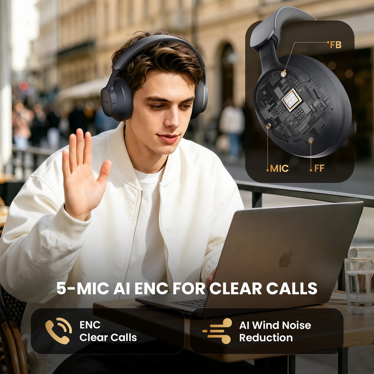 Auriculares Inalámbricos HAYLOU FlowLoop S33, Auriculares Bluetooth con Cancelación Activa de Ruido de 45 dB, Hi-Res LDAC, 100 Horas de Reproducción