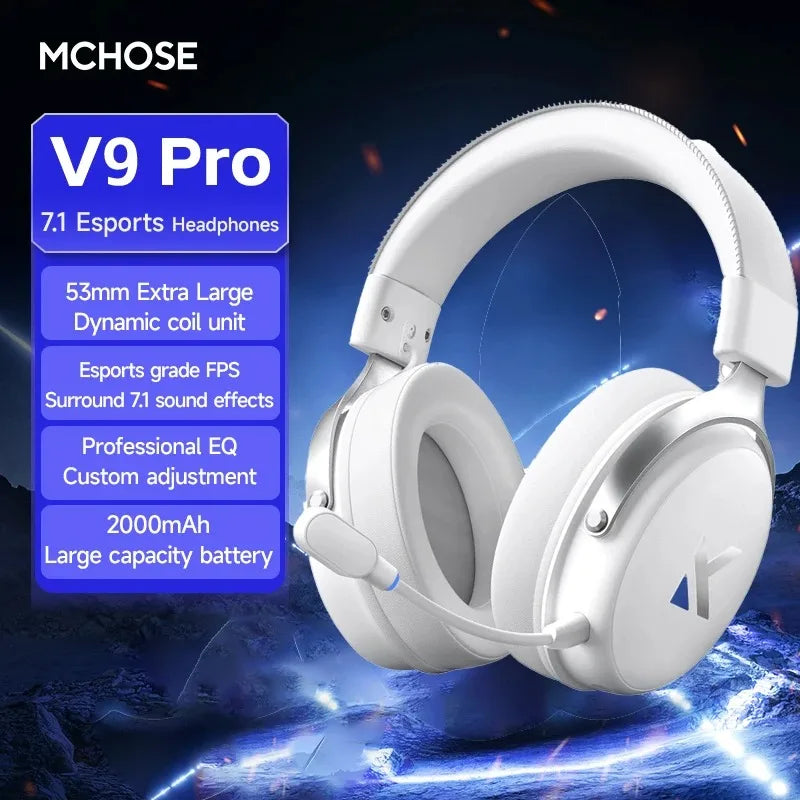 MCHOSE V9 Pro-auriculares inalámbricos para videojuegos, cascos con sonido envolvente, micrófono con cancelación de ruido, baja latencia, ligeros para interruptor de PC PS5