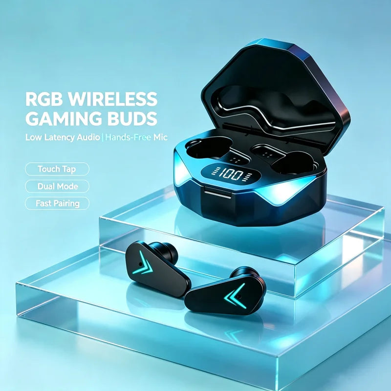 Auriculares TWS para videojuegos, inalámbricos por Bluetooth, con micrófono, sonido de graves, posicionamiento de audio, música estéreo 9D, auriculares HiFi para jugadores