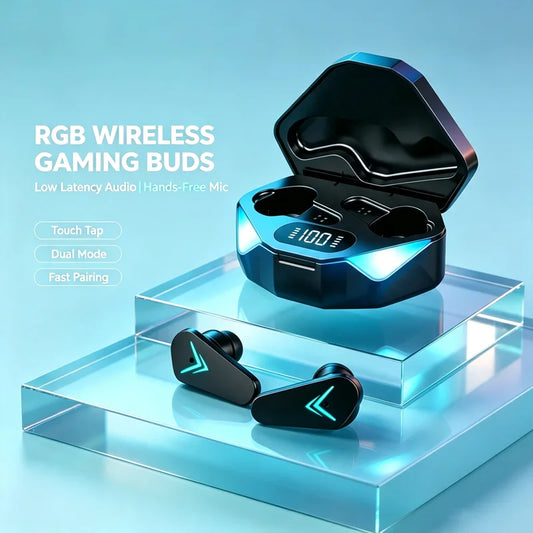 Auriculares TWS para videojuegos, inalámbricos por Bluetooth, con micrófono, sonido de graves, posicionamiento de audio, música estéreo 9D, auriculares HiFi para jugadores
