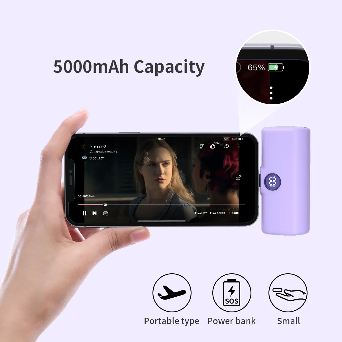 Banco de Energía de Carga Rápida, Cargador Portátil, Batería Externa para iPhone y Android, Pantalla LED Digital, Mini Powerbank de 5000mAh