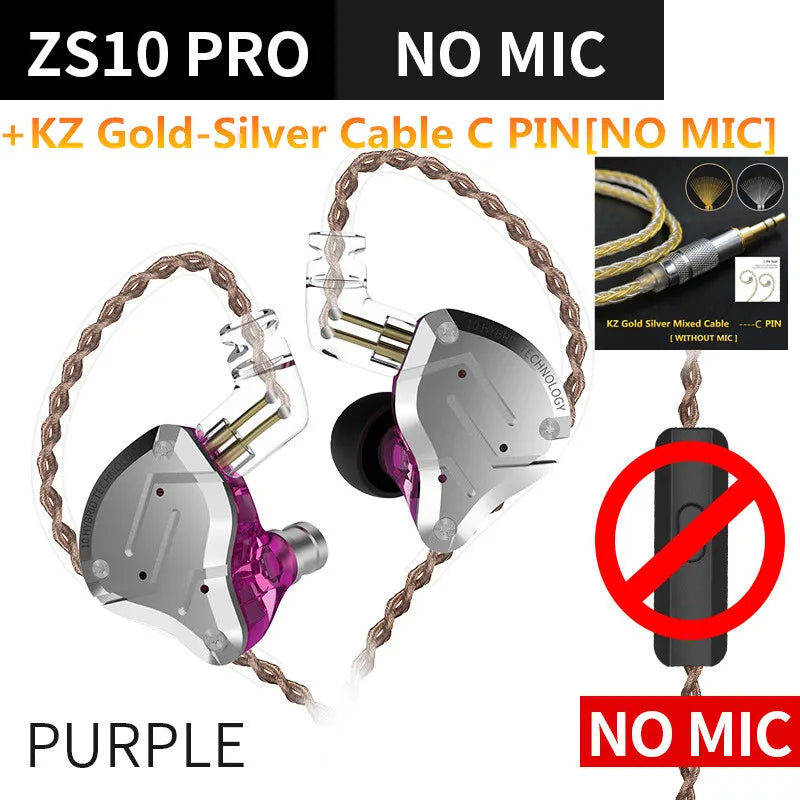 KZ ZS10 PRO 4BA + 1DD auriculares metálicos HIFI, auriculares internos híbridos, Auriculares deportivos con cancelación de ruido, KZ ZSN PRO ZST AS16 AS12 AS10 C16