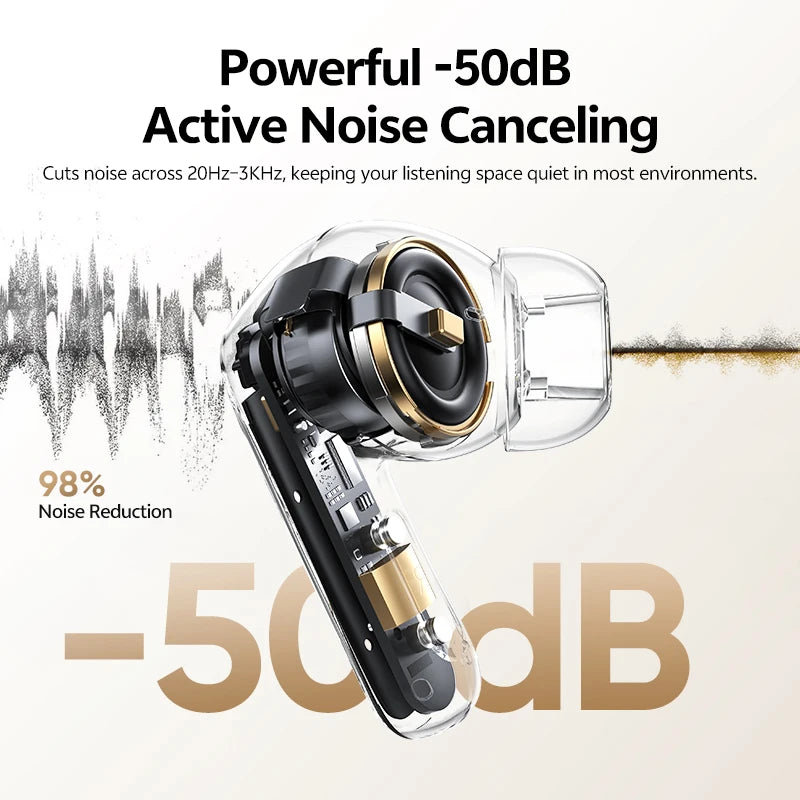 Auriculares Inalámbricos Bluetooth 6.0 QCY Melobuds N20 BH25HT20A - Cancelación de Ruido Adaptativa de -50dB, Controladores de 13mm, 6 Micrófonos, Llamadas HD, 40 Horas de Duración