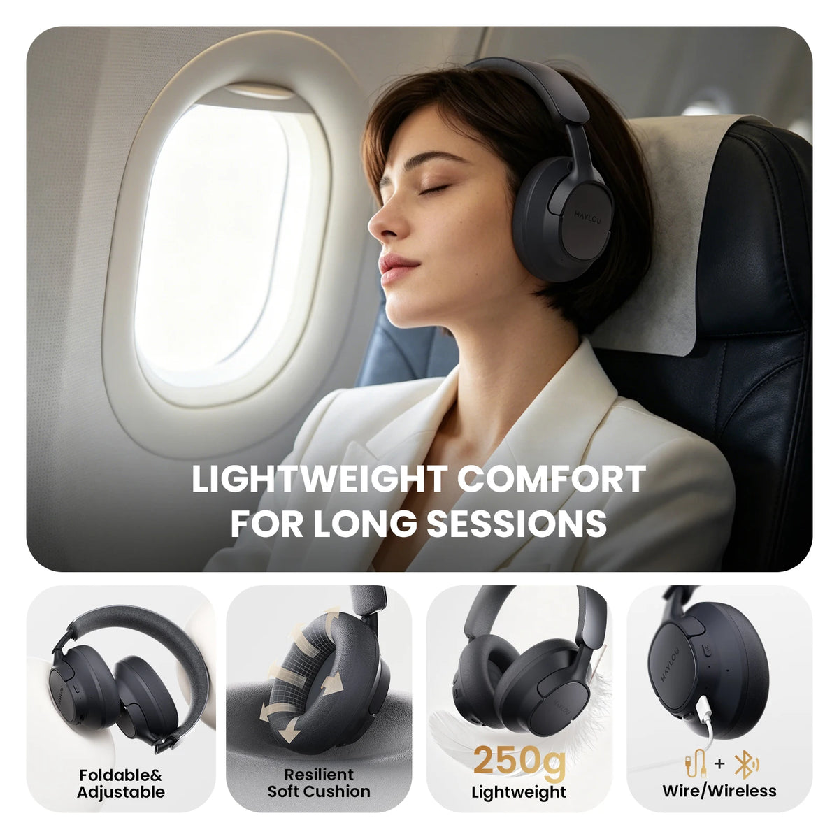 Auriculares Inalámbricos HAYLOU FlowLoop S33, Auriculares Bluetooth con Cancelación Activa de Ruido de 45 dB, Hi-Res LDAC, 100 Horas de Reproducción