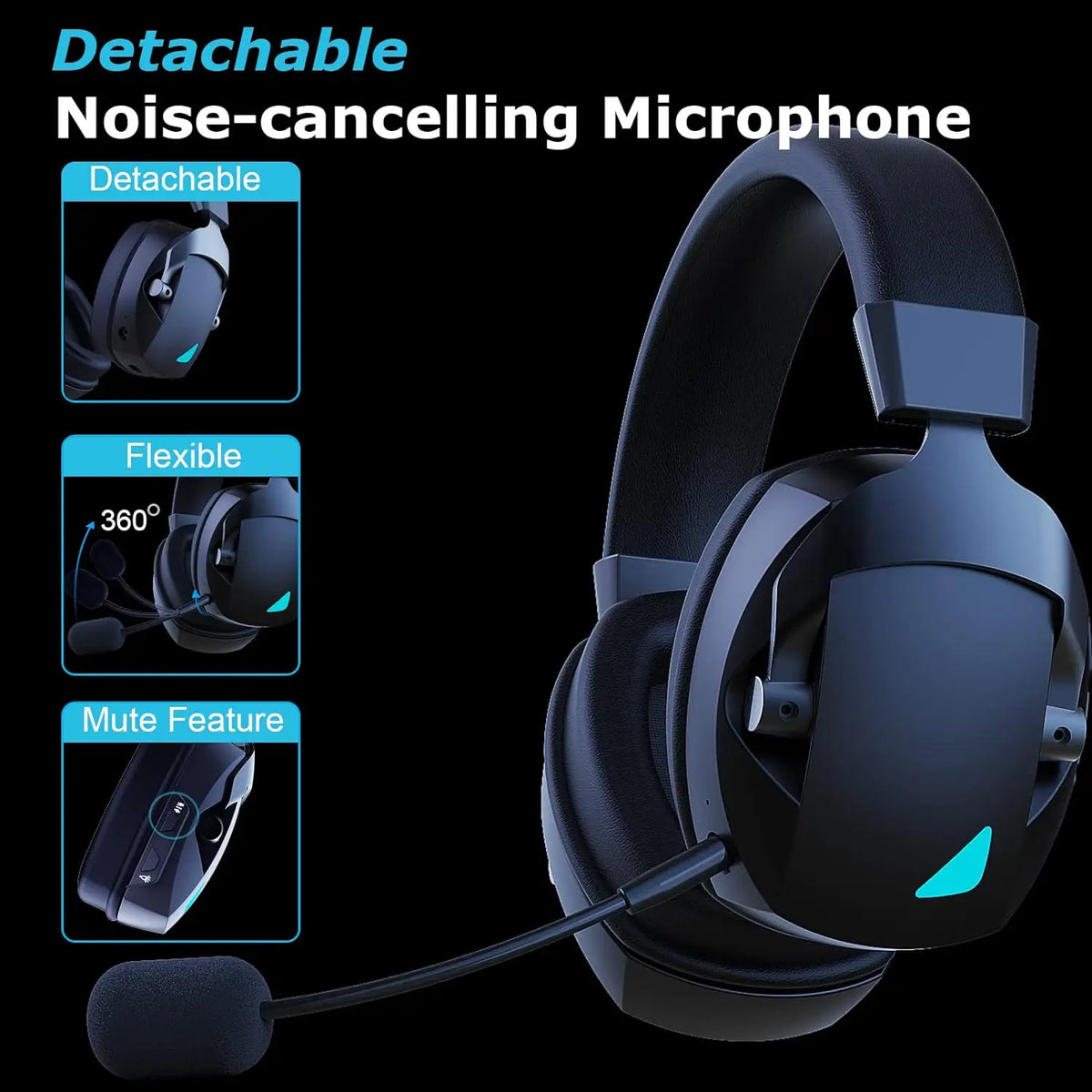 Auriculares Inalámbricos para Juegos Acinaci de 2.4GHz para PS5, PS4, PC, Nintendo Switch, Auriculares y Micrófono Bluetooth para Juegos