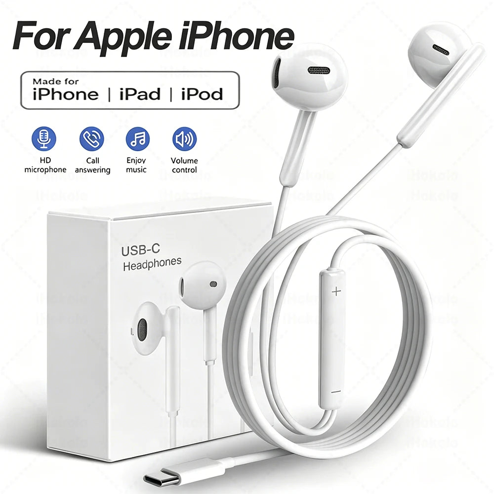 Audífonos Originales con Cable para Apple iPhone 17 16 15 14 13 12 11 Pro Max USB-C Lightning 3.5mm, Audífonos X XR 8, Accesorios para Teléfono