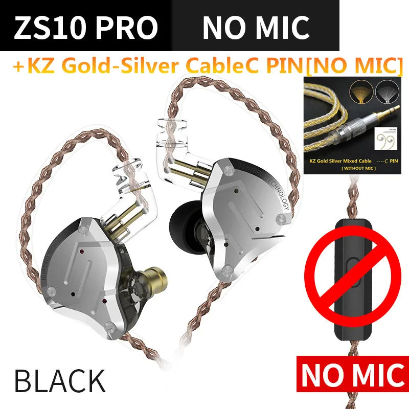 KZ ZS10 PRO 4BA + 1DD auriculares metálicos HIFI, auriculares internos híbridos, Auriculares deportivos con cancelación de ruido, KZ ZSN PRO ZST AS16 AS12 AS10 C16