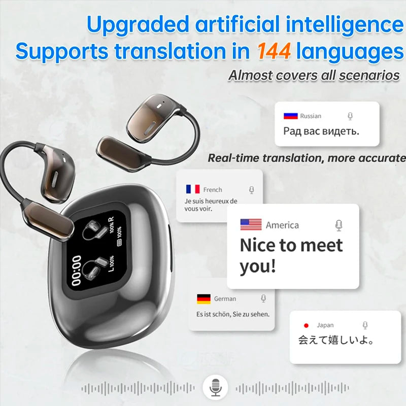 UYUXIO AI auriculares de traducción OWS auriculares de traducción en tiempo Real con 144 idiomas auriculares con pantalla táctil LCD