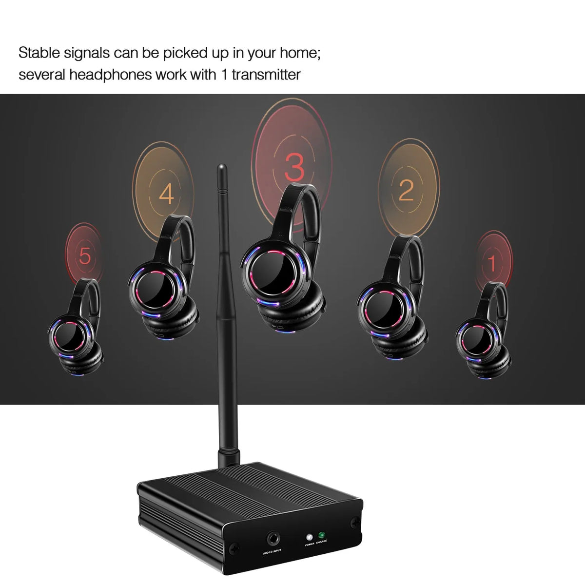 Auriculares de discoteca silenciosos UHF RF Auriculares inalámbricos para DJ 5 piezas y 1 transmisor de distancia de 500 m