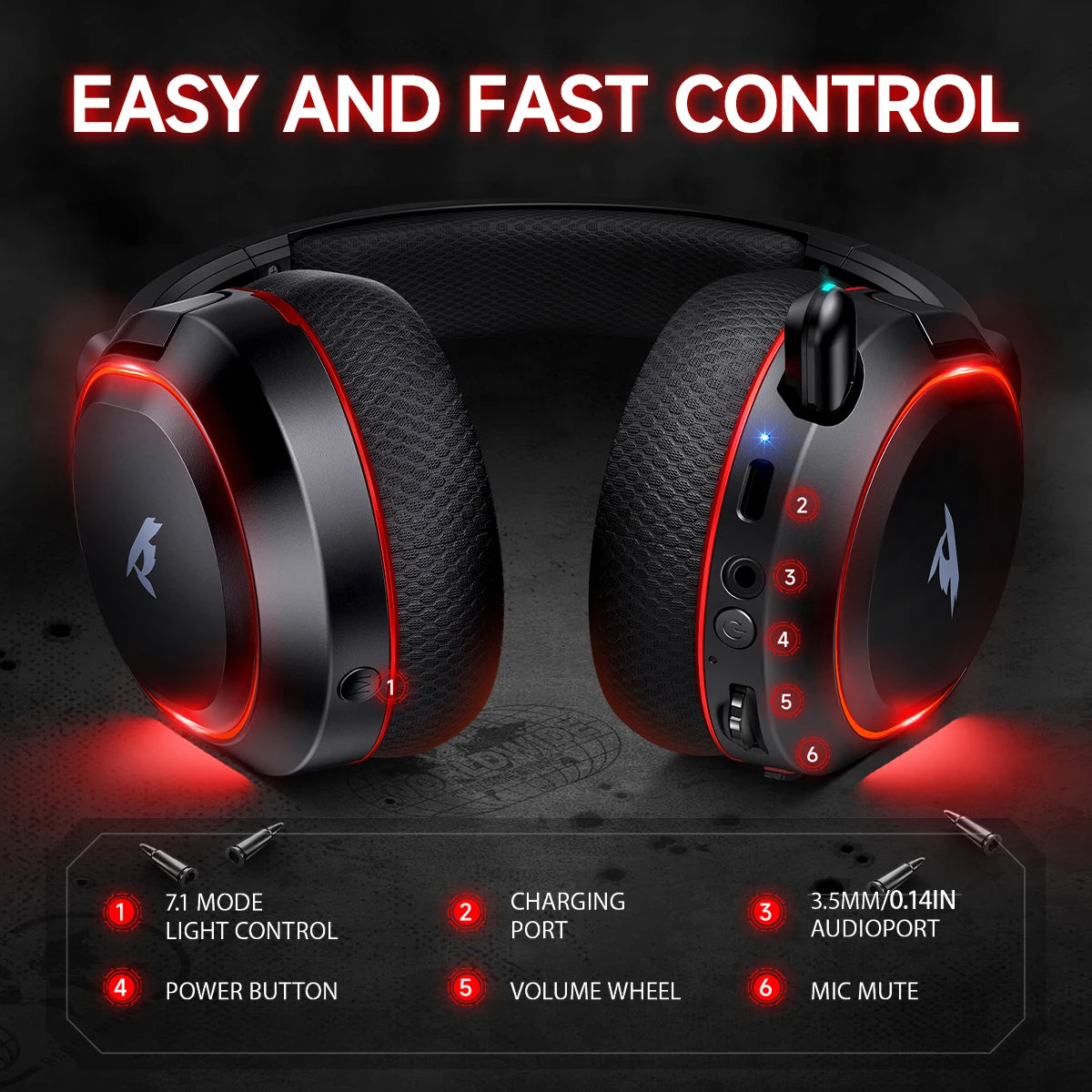Auriculares Inalámbricos para Juegos Picun G2, Bluetooth 2.4G, Sonido Envolvente 7.1, Baja Latencia de 5ms, Micrófono ENC para PC, PS4, PS5, Teléfono, Switch