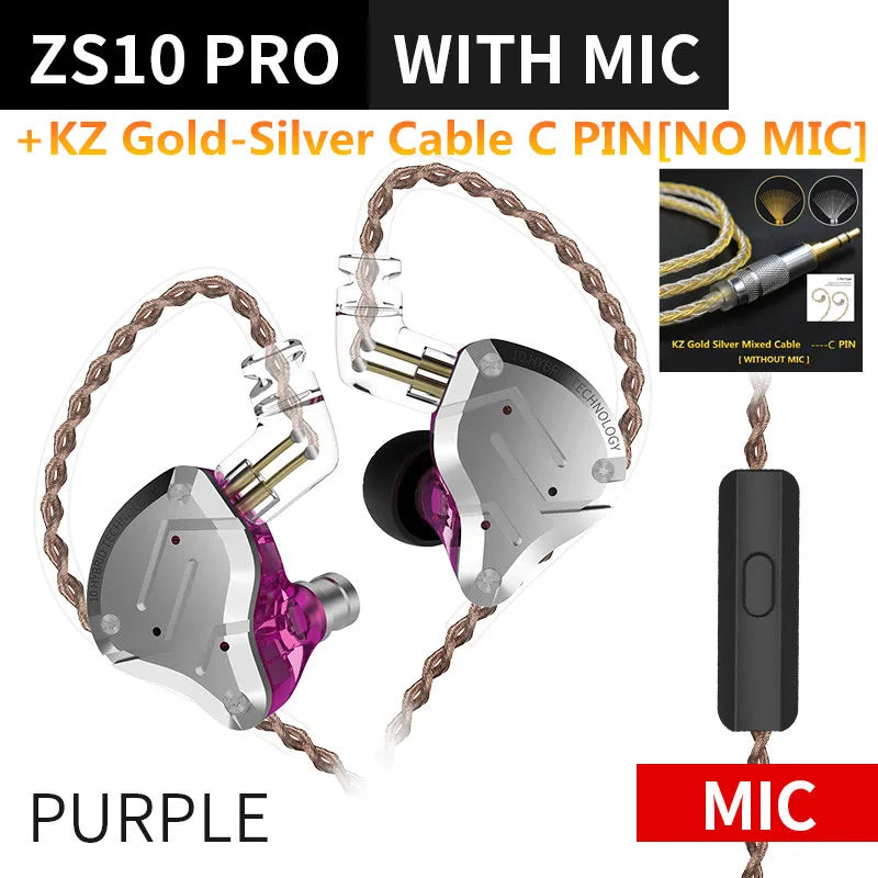KZ ZS10 PRO 4BA + 1DD auriculares metálicos HIFI, auriculares internos híbridos, Auriculares deportivos con cancelación de ruido, KZ ZSN PRO ZST AS16 AS12 AS10 C16