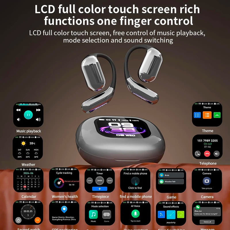 UYUXIO AI auriculares de traducción OWS auriculares de traducción en tiempo Real con 144 idiomas auriculares con pantalla táctil LCD