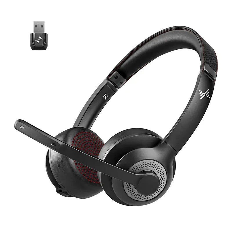 JIAMQISHI Auriculares inalámbricos con micrófono con cancelación de ruido AI Auriculares Bluetooth V5.2 con dongle USB para centro de llamadas Oficina EH02