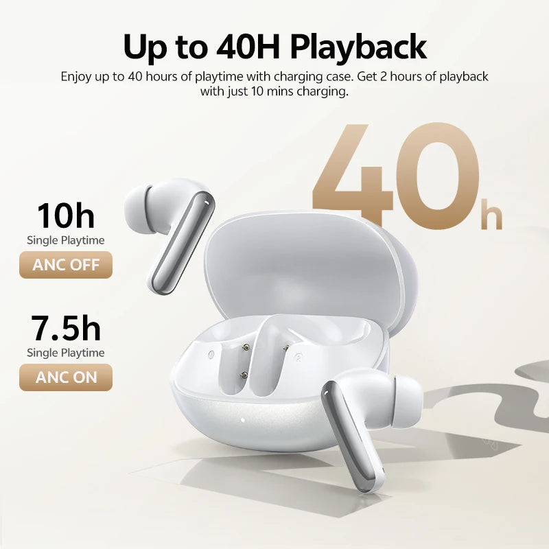 Auriculares Inalámbricos Bluetooth 6.0 QCY Melobuds N20 BH25HT20A - Cancelación de Ruido Adaptativa de -50dB, Controladores de 13mm, 6 Micrófonos, Llamadas HD, 40 Horas de Duración